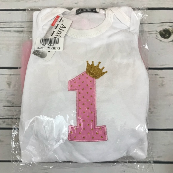 1st Birthday Outfit Onesie Tulle Skirt & Headband - Picture 8 of 8